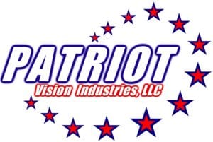 Logo of Patriot Vision Industries with red and blue stars.
