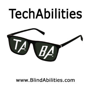 Sunglasses with TechAbilities and website URL.